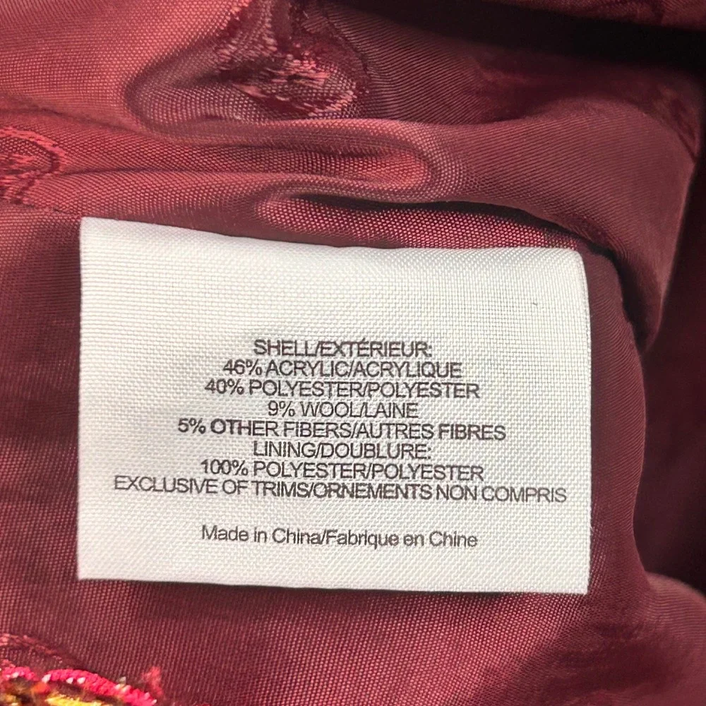 New Tory Burch Metallic Tweed Mini Skirt Burgundy Red Gold 4 Old Money Preppy